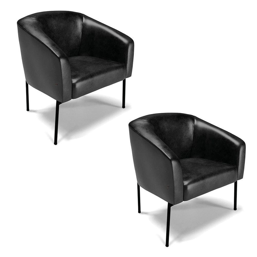 Cadeira Sala De Jantar Pé De Ferro Preto Kit 2 Stella Sintético Pu D03 - D`rossi Cor Preto