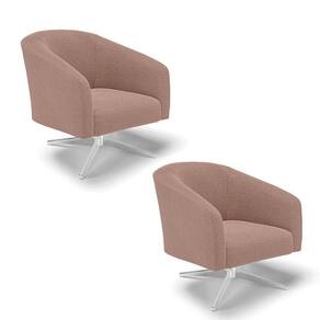 Cadeira Sala De Jantar Giratória Cromada Kit 2 Stella Bouclê D03 - D`rossi Cor Rose