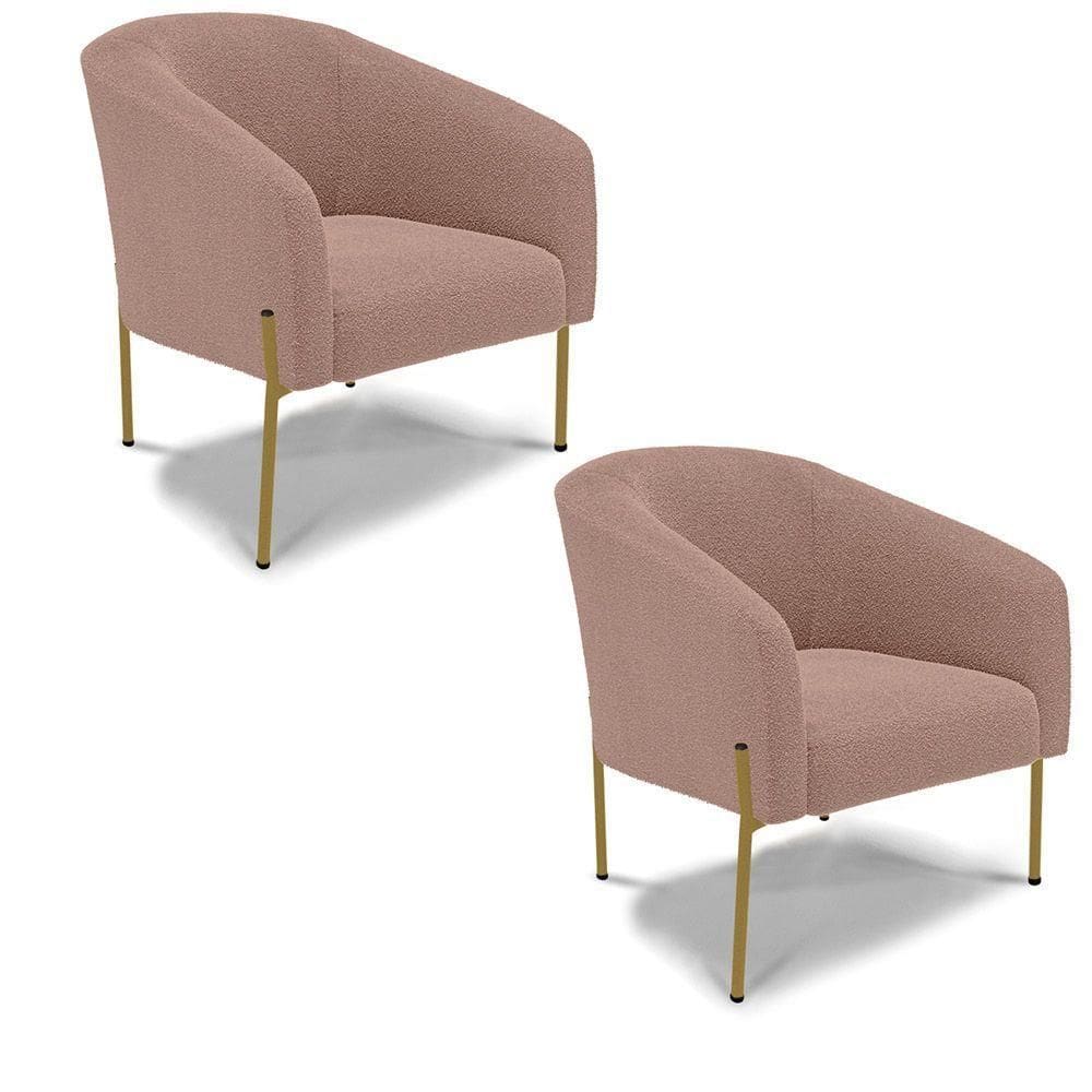 Cadeira Sala De Jantar Pé Ferro Dourado Kit 2 Stella Bouclê D03 - D`rossi Cor Rose