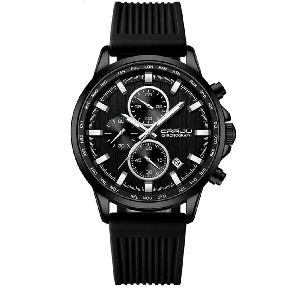 Relógio De Pulso Quartzo Masculino Design Esportivo 3atm Impermeável Preto