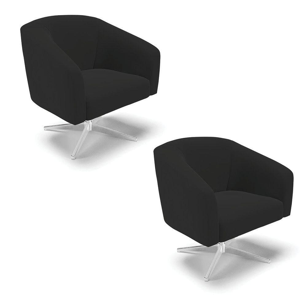 Cadeira Sala De Jantar Giratória Base Cromada Kit 2 Stella Veludo D03 - D`rossi Cor Preto