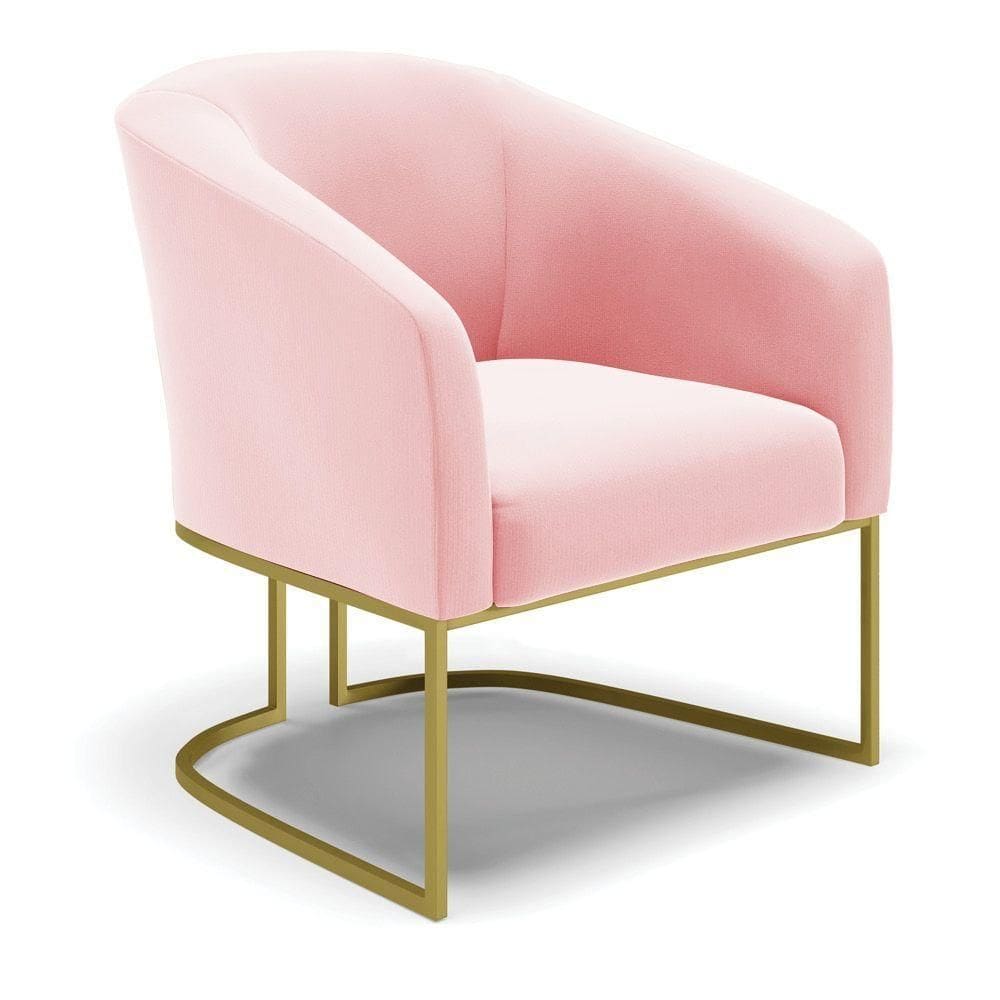 Cadeira Sala De Jantar Base Industrial Dourado Stella Suede D03 - D`rossi Cor Rosa Bebê