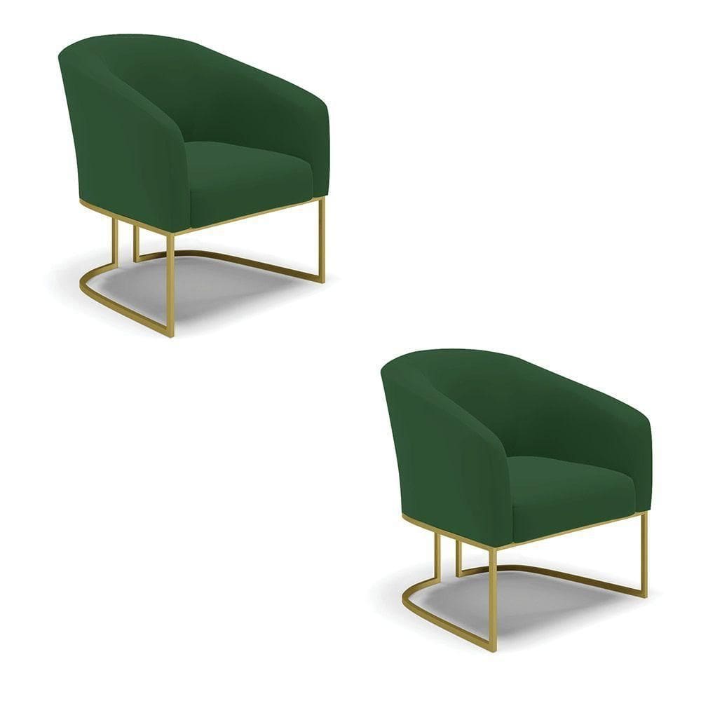 Cadeira Sala De Jantar Base Industrial Dourado Kit 2 Stella Veludo D03 - D`rossi Cor Verde