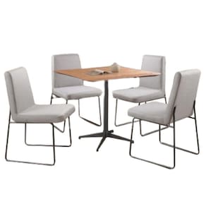 Conjunto Sala De Jantar Copa Castanho Com 4 Cadeiras Neat Linho Cinza Base Grafite