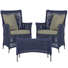 2 Poltronas E 1 Mesa Igapó Alumínio Fendi Corda Náutica E8 Azul