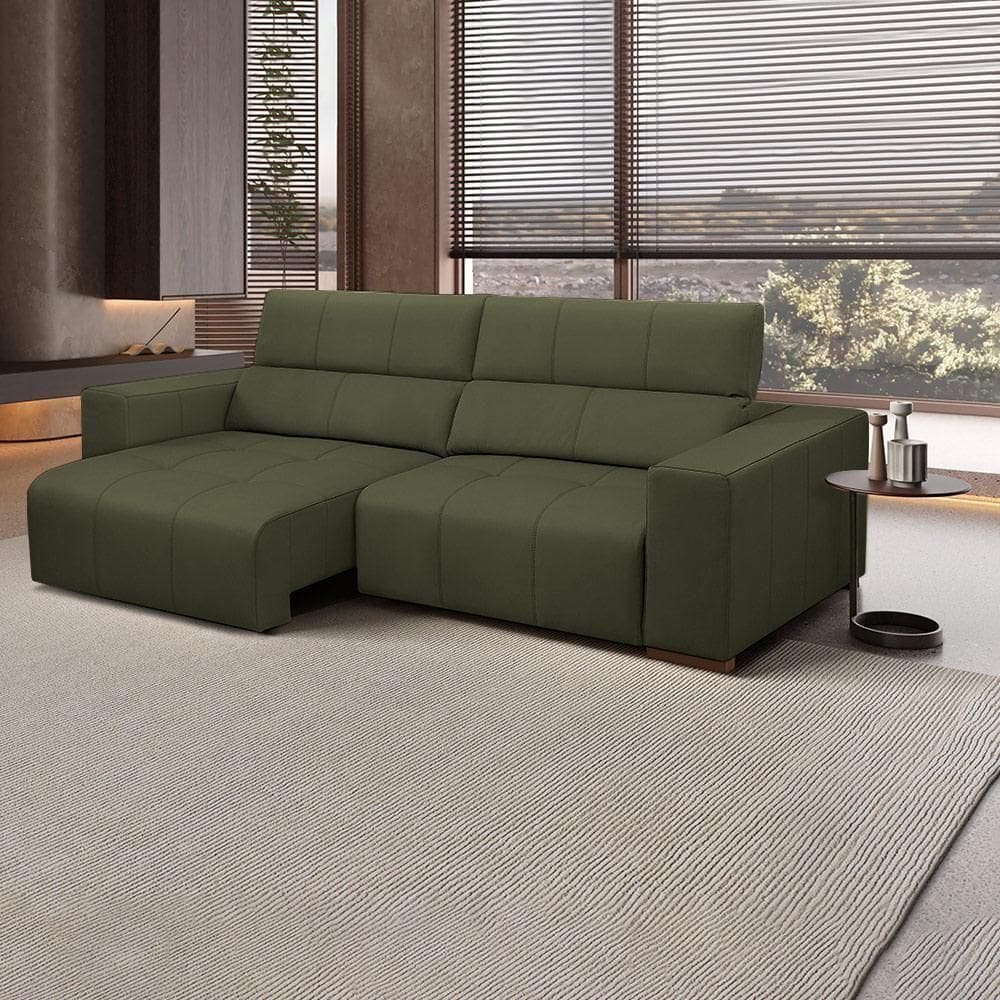Sofá Decorativo Barbosa 3 Lugares Sala De Estar 250cm Reclinável E Retrátil Couro Fendi