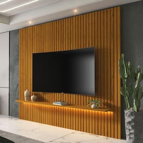 Painel Ripado Para Tv Até 70 Polegadas Com Prateleira E Led Nobre Naturale Gelius Naturale