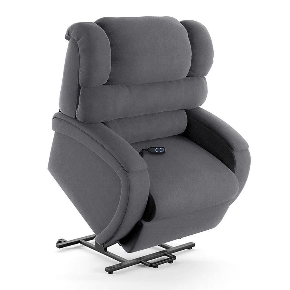 Poltrona Do Papai Reclinável Napoli Elevação Lift Elétrico Veludo Cinza Fh1