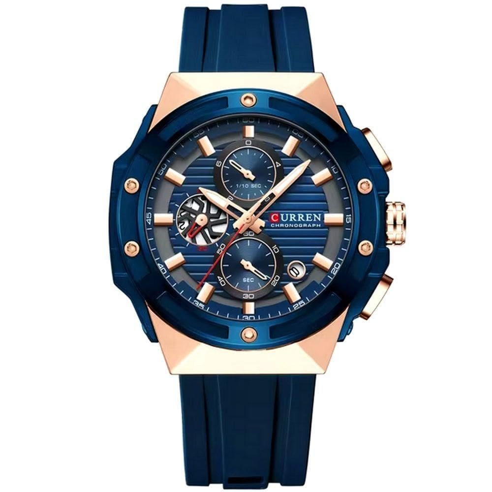 Relógio De Pulso Em Silicone Clássico Casual Ponteiros Luminoso Mostrador Cronógrafo Azul