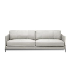Sofá Decorativo Karine 3 Lugares Sala De Estar 210cm Pés Em Aço Couro Off White