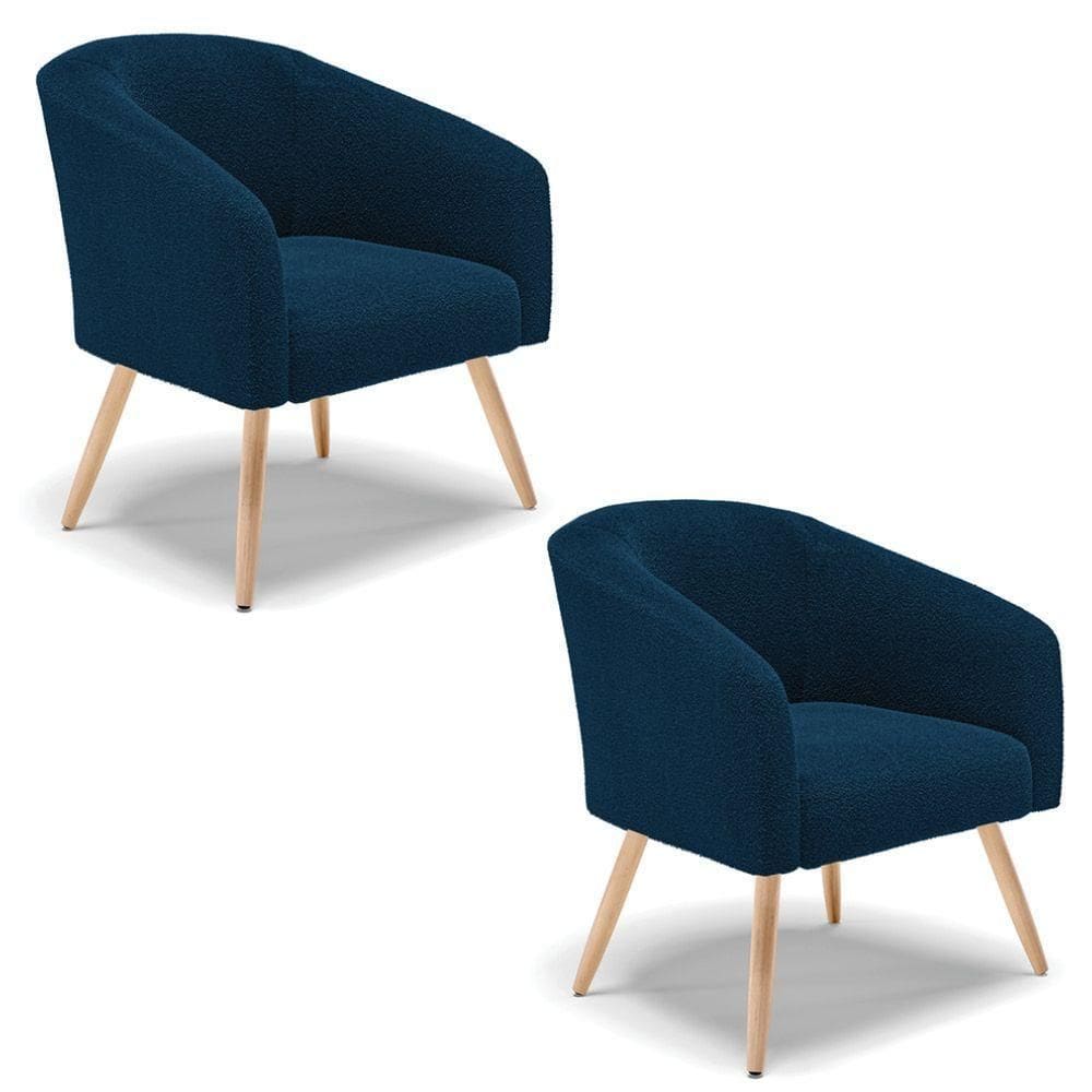 Cadeira Sala De Jantar Pé Palito Natural Kit 2 Stella Bouclê D03 - D`rossi Cor Azul