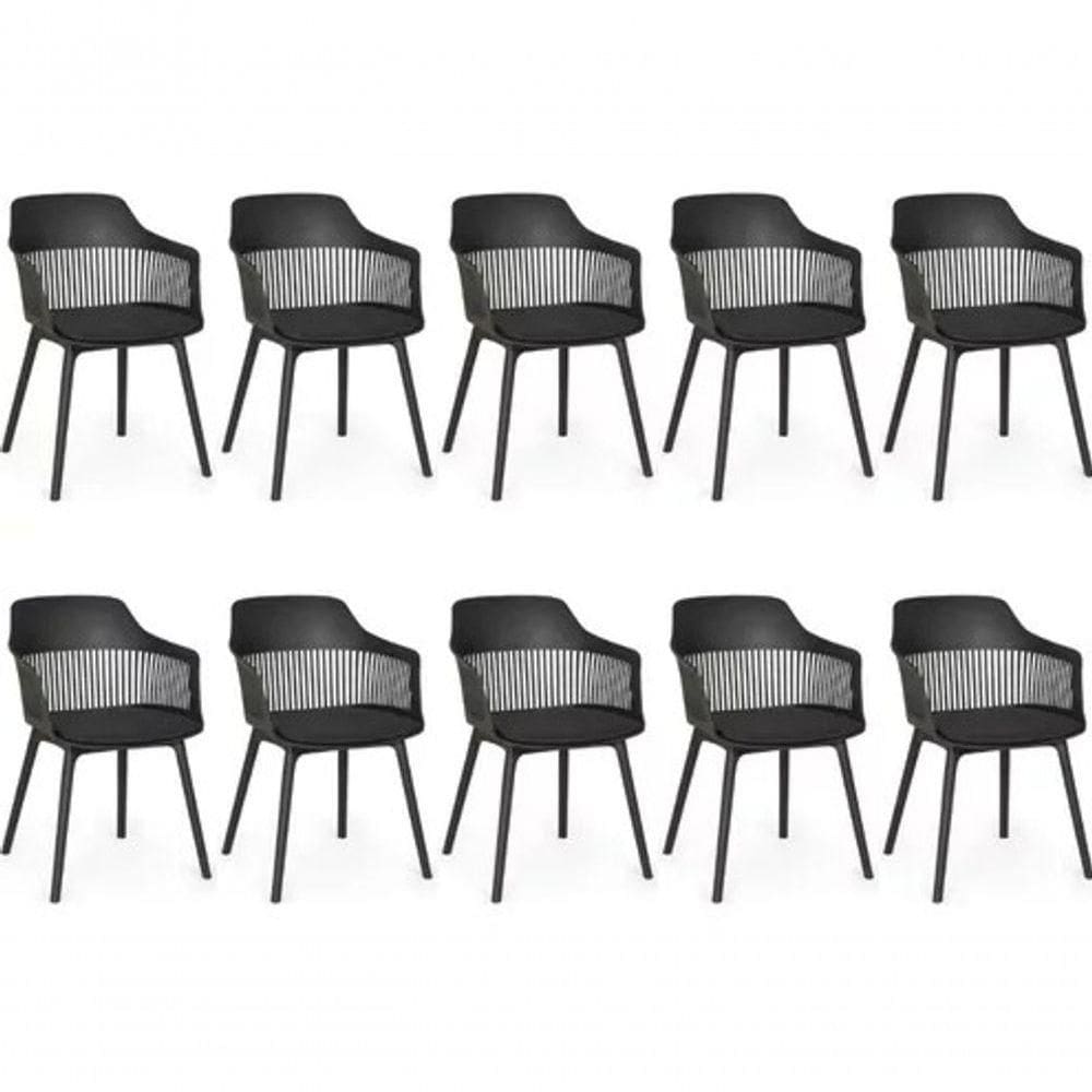Kit 10 Cadeiras Marcela Montreal Em Polipropileno Assento Estofado Preto