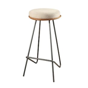 Banqueta Canastra Boucle Off White Base Metal Grafite