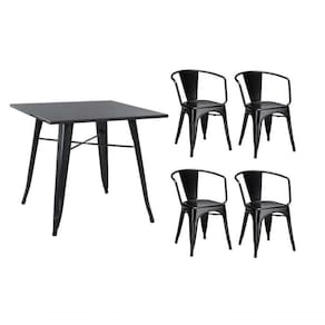 Conjunto Mesa Tolix 80 Cm + 4 Cadeiras Tolix Com Braço - Preto