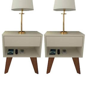Kit 2 Mesas De Cabeceira 1 Gaveta 40 Cm Mdf Branco Com Pés