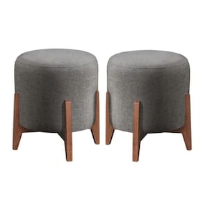 Kit 2 Puff Decorativo Redondo Luxo Dubai Suede cinza
