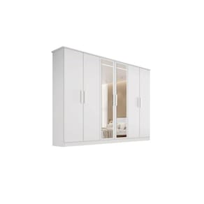 Guarda Roupa Casal Nina 100% Mdf Com Espelho 6 Portas 4 Gavetas Puxador Em Madeira - Bianchi Móveis: Branco