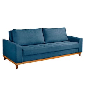 Sofá Living E Reclinável Jasmin Linho Com Pés De Madeira Usb Sem Kit Usb Cor Azul 2164