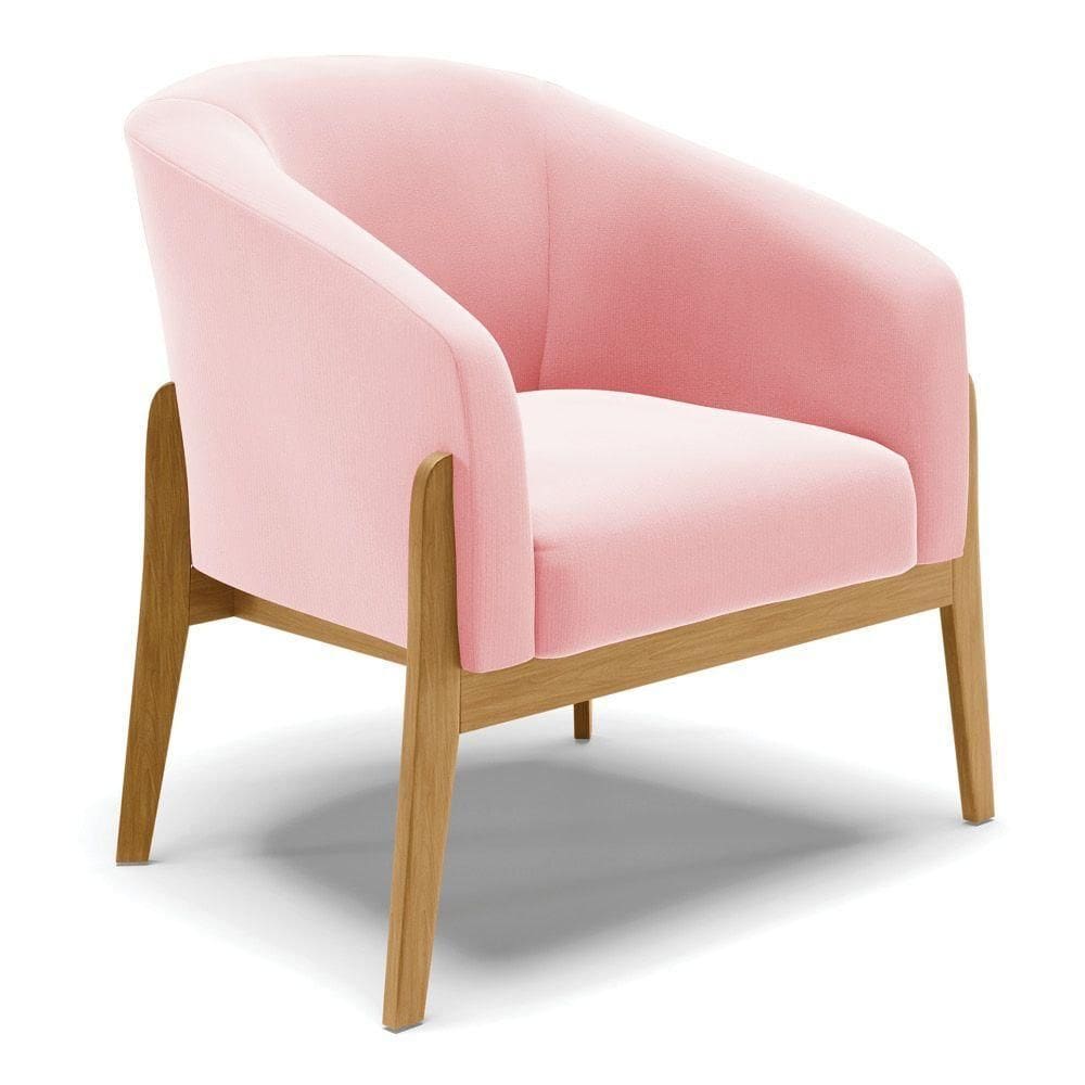 Cadeira Sala De Jantar Base De Madeira Stella Suede D03 - D`rossi Cor Rosa Bebê