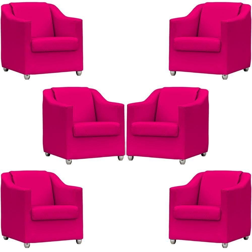 Kit 6 Poltronas Mila Corino Pink Pé De Plástico Cromado - Pink, Corino