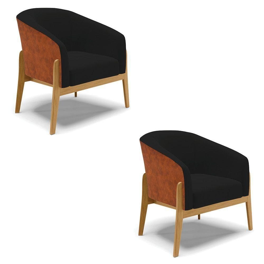 Cadeira Sala De Jantar Base De Madeira Kit 2 Stella Noz/linho D03 - D`rossi Cor Preto