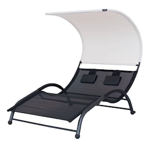 Espreguiçadeira Dupla Preto E Branco Jardim Piscina Praia