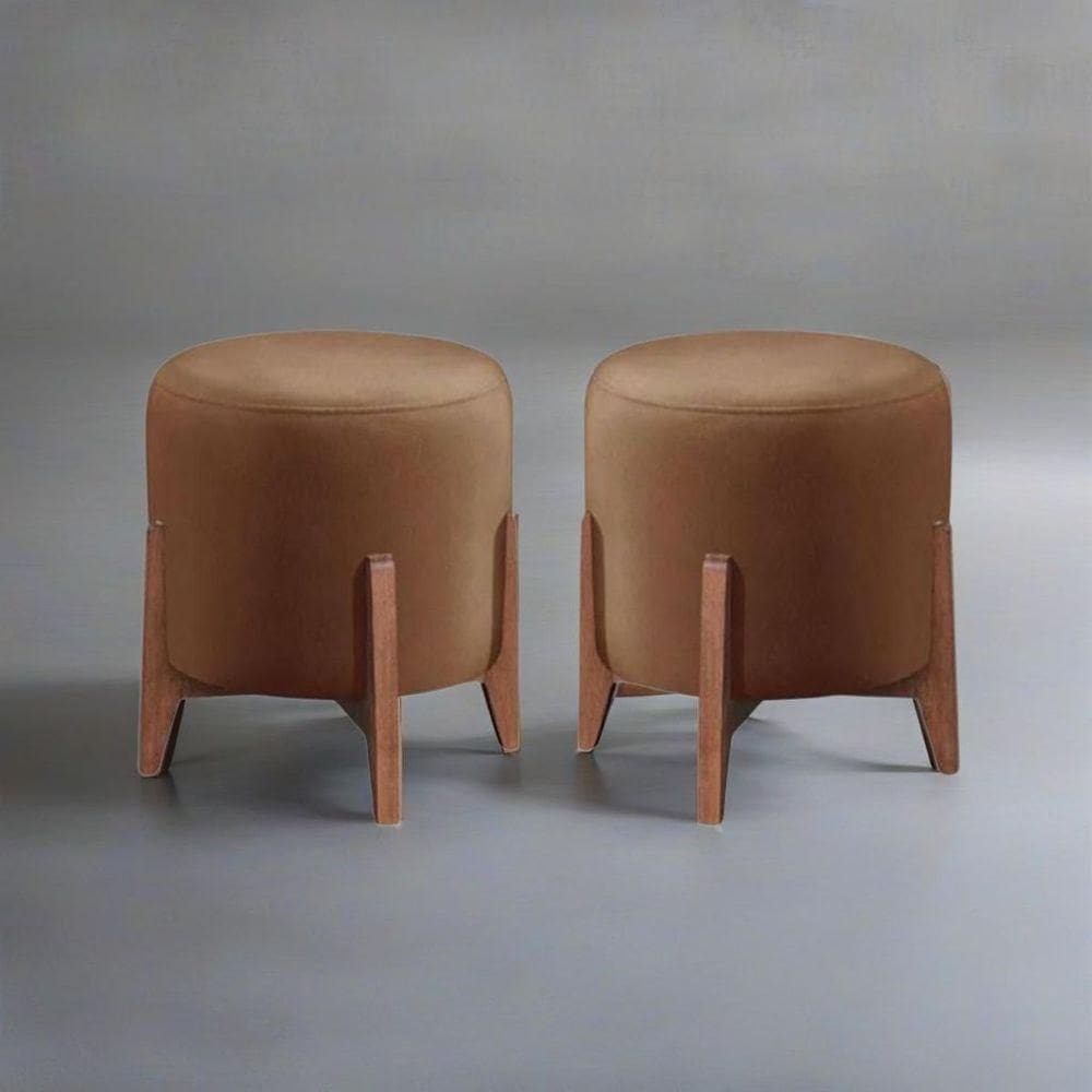 Kit 2 Puff Decorativo Redondo Luxo Roma Veludo capuccino