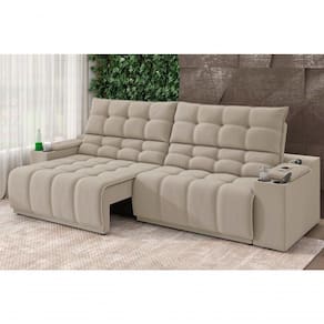 Sofá Connect Premium 2,30m Assento Retrátil-reclinável Com Porta Copos E Entrada Usb Suede Areia
