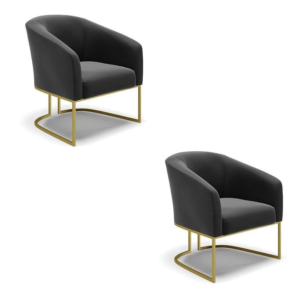 Cadeira Sala De Jantar Base Industrial Dourado Kit 2 Stella Suede D03 - D`rossi Cor Preto