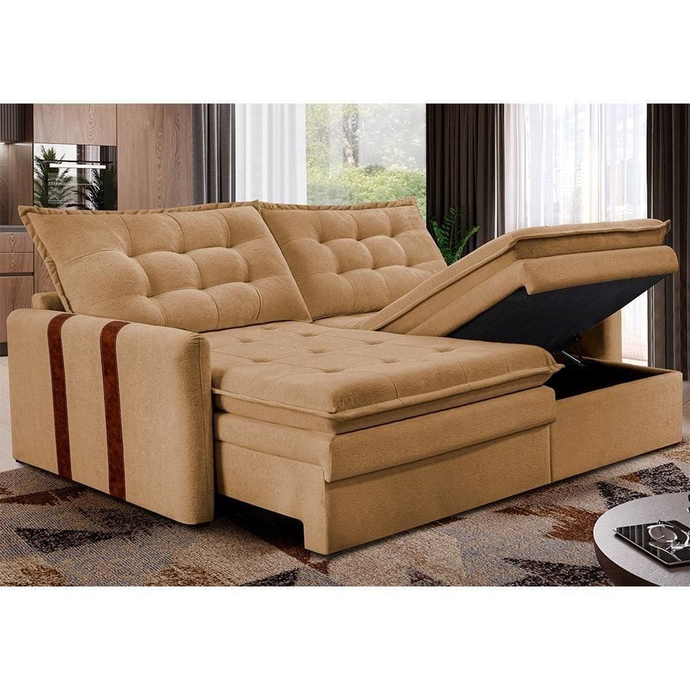 Sofá Baú Sem Caixa Retrátil 1,80m Softgel Petit Boucle Caramelo Cama Inbox