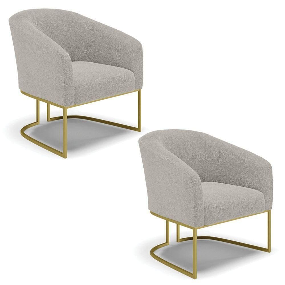 Cadeira Sala De Jantar Base Industrial Dourada Kit 2 Stella Bouclê D03 - D`rossi Cor Cinza