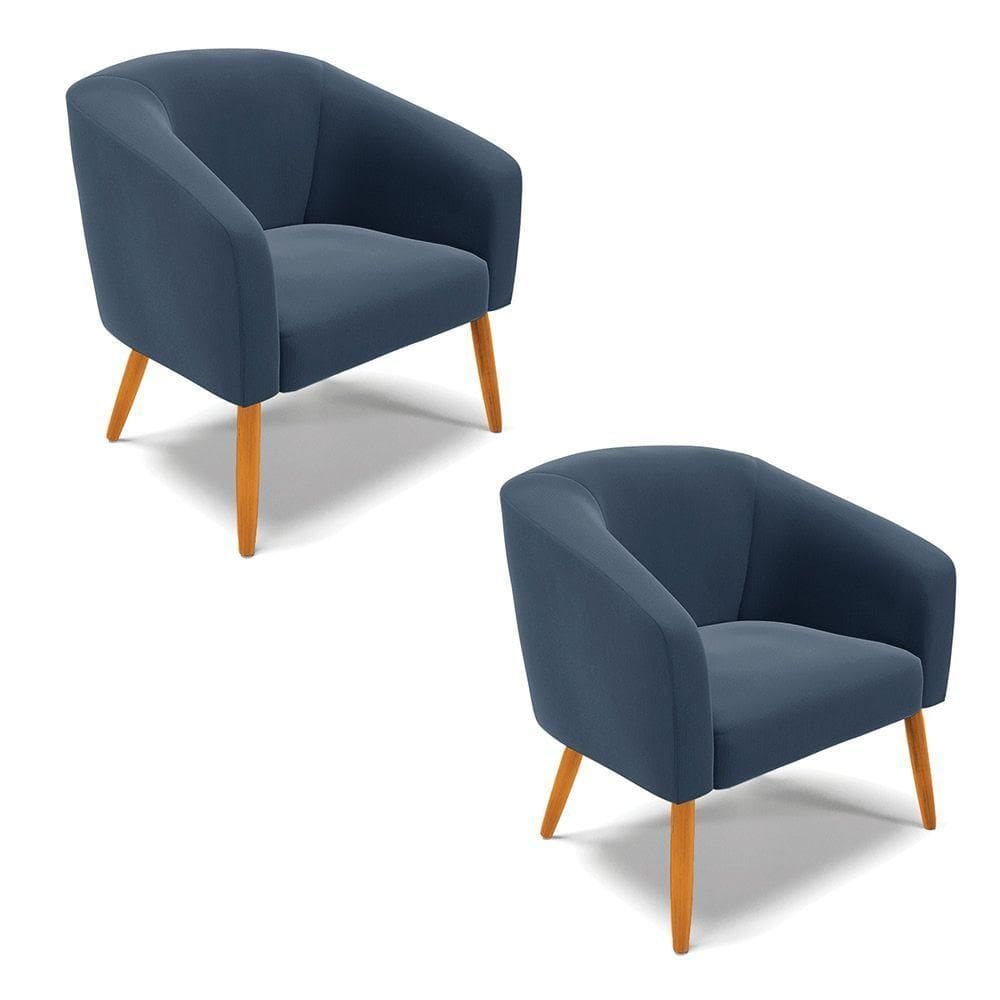 Cadeira Sala De Jantar Pé Palito Castanho Kit 2 Stella Suede D03 - D`rossi Cor Azul Marinho
