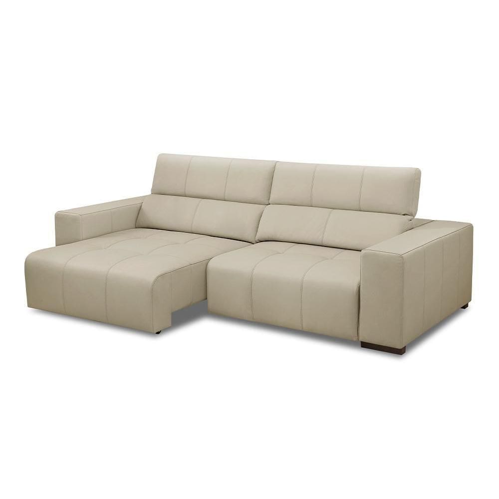 Sofá Decorativo Barbosa 3 Lugares Sala De Estar 250cm Reclinável E Retrátil Couro Bege