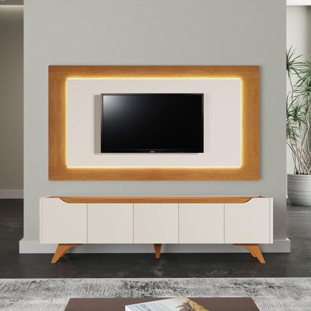 Painel Grecia E Rack Grecia Com Led Tv 65\" Cor:naturalle/off