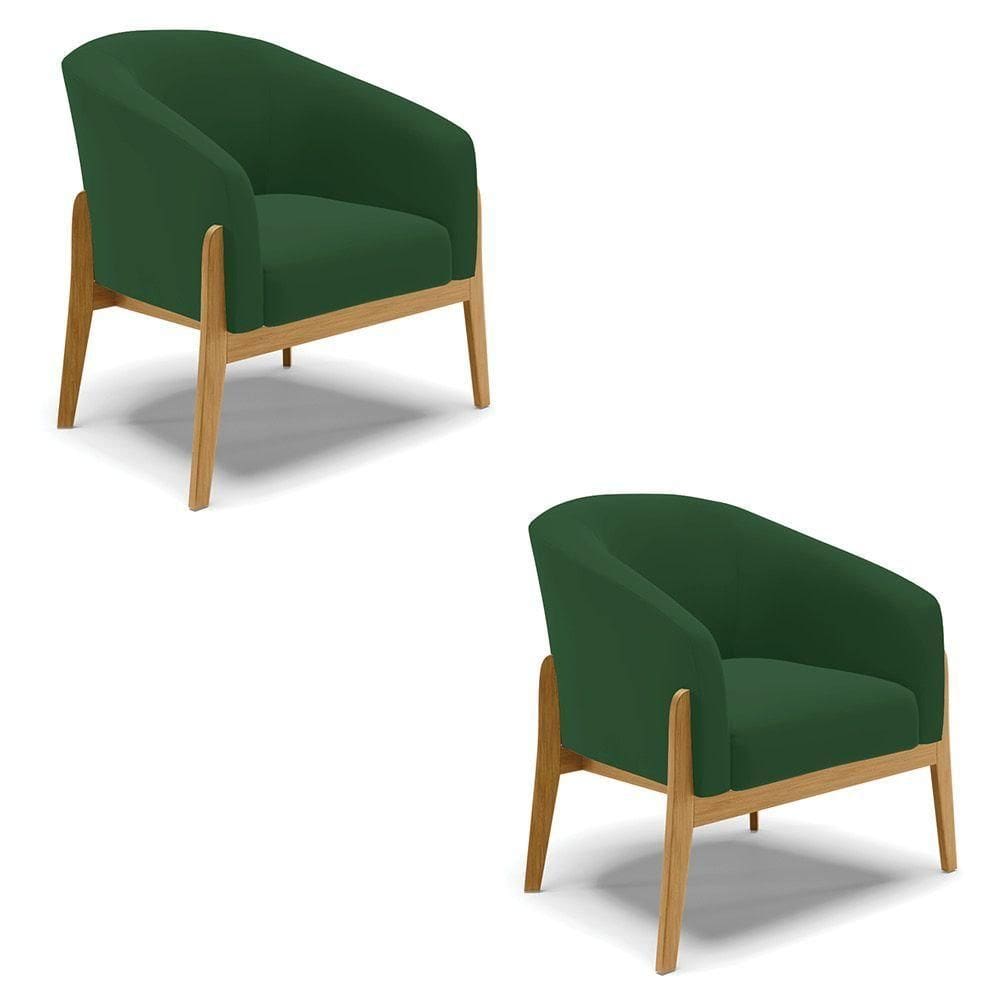 Cadeira Sala De Jantar Base De Madeira Kit 2 Stella Veludo D03 - D`rossi Cor Verde