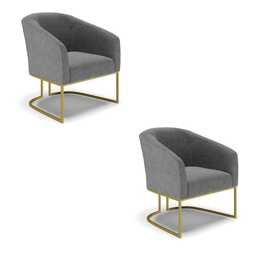 Cadeira Sala De Jantar Base Industrial Dourado Kit 2 Stella Linho D03 - D`rossi Cor Grafite