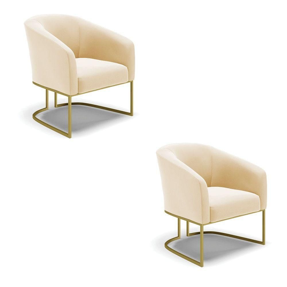 Cadeira Sala De Jantar Base Industrial Dourado Kit 2 Stella Suede D03 - D`rossi Cor Bege