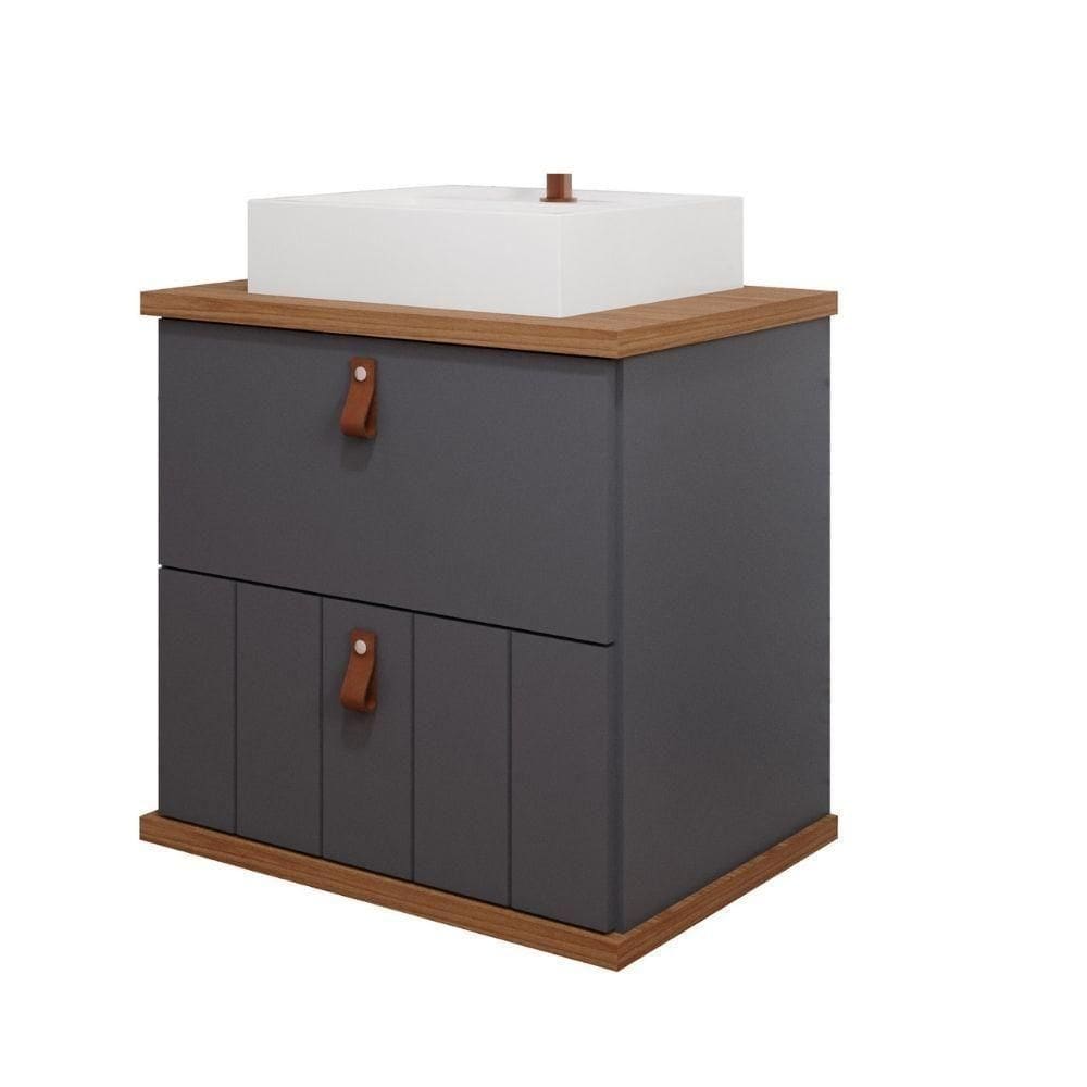 Gabinete Para Banheiro 80cm 100% Mdf 1 Gaveta 1 Porta Basculante Milano Mgm Móveis Titânio/freijo Titanium/freijo