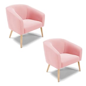 Cadeira Sala De Jantar Pé Palito Natural Kit 2 Stella Suede D03 - D`rossi Cor Rosa Bebê