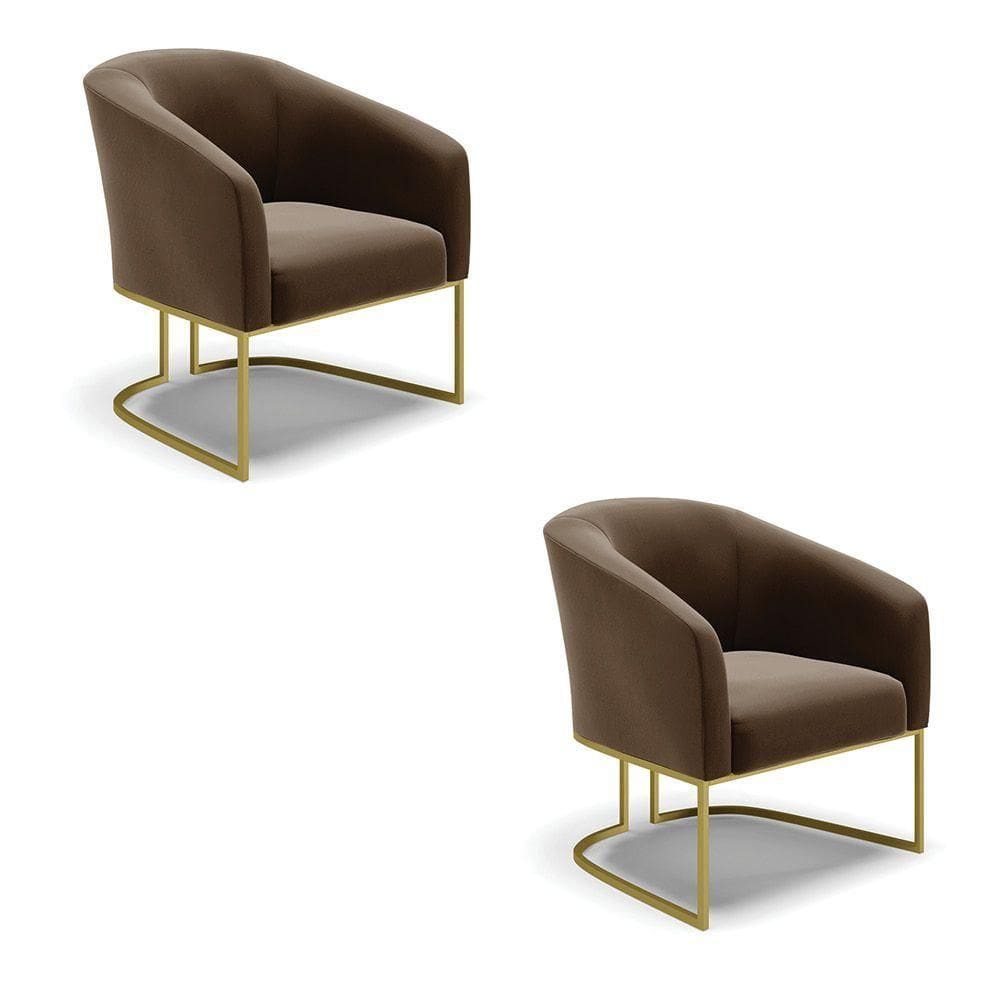 Cadeira Sala De Jantar Base Industrial Dourado Kit 2 Stella Suede D03 - D`rossi Cor Marrom