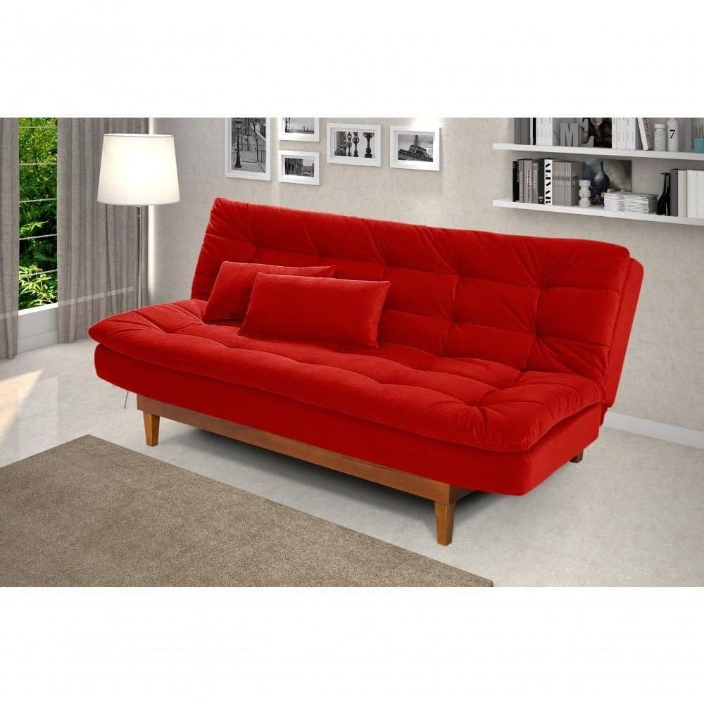 Sofá Cama Dubai 3 Lugares Império Reclinável Casal Pés Madeira Espuma Especial D33 Madero Vermelho 373