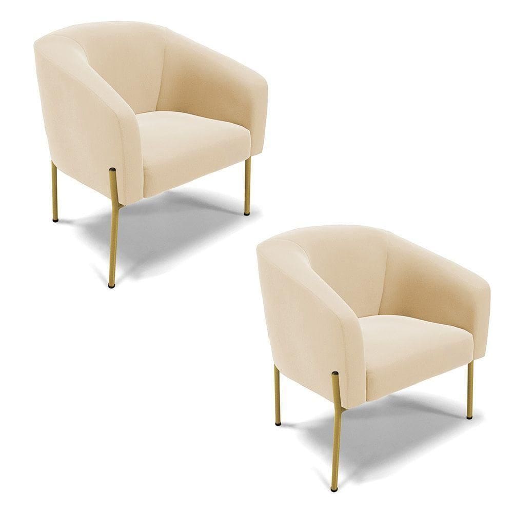 Cadeira Sala De Jantar Pé De Ferro Dourado Kit 2 Stella Suede D03 - D`rossi Cor Bege