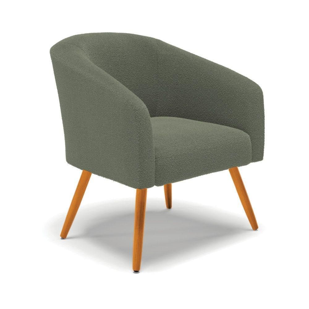 Poltrona Decorativa Pé Palito Castanho Stella Bouclê D03 Verde Pistache