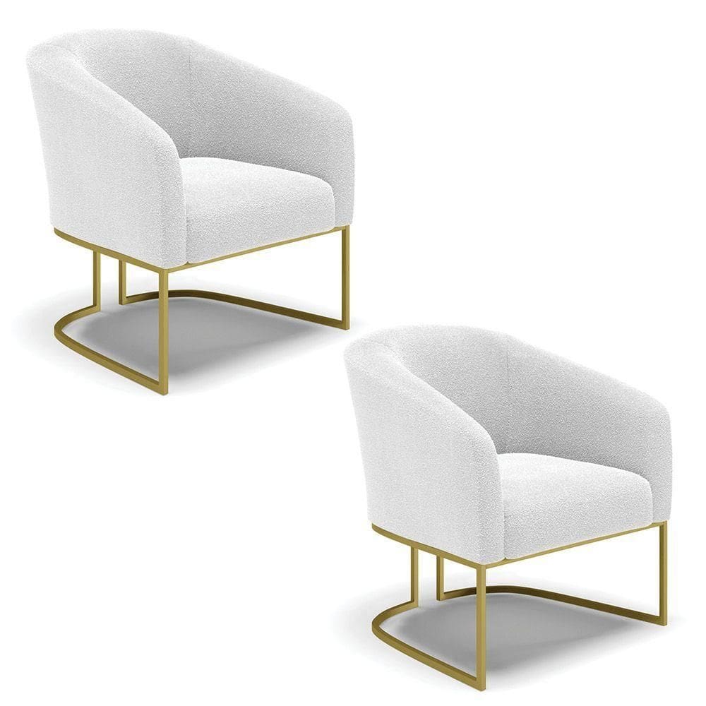 Cadeira Sala De Jantar Base Industrial Dourada Kit 2 Stella Bouclê D03 - D`rossi Cor Off White