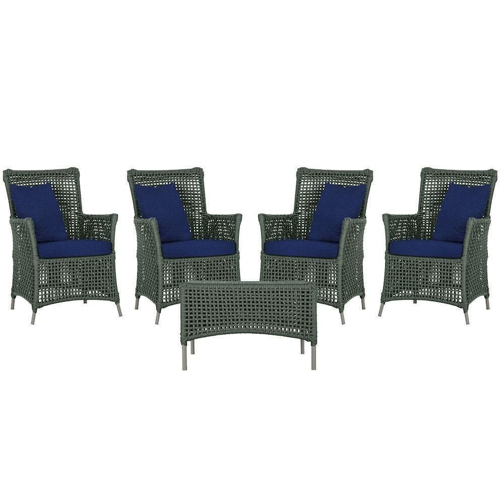 4 Poltronas E 1 Mesa Igapó Alumínio Fendi Corda Náutica E10 Verde