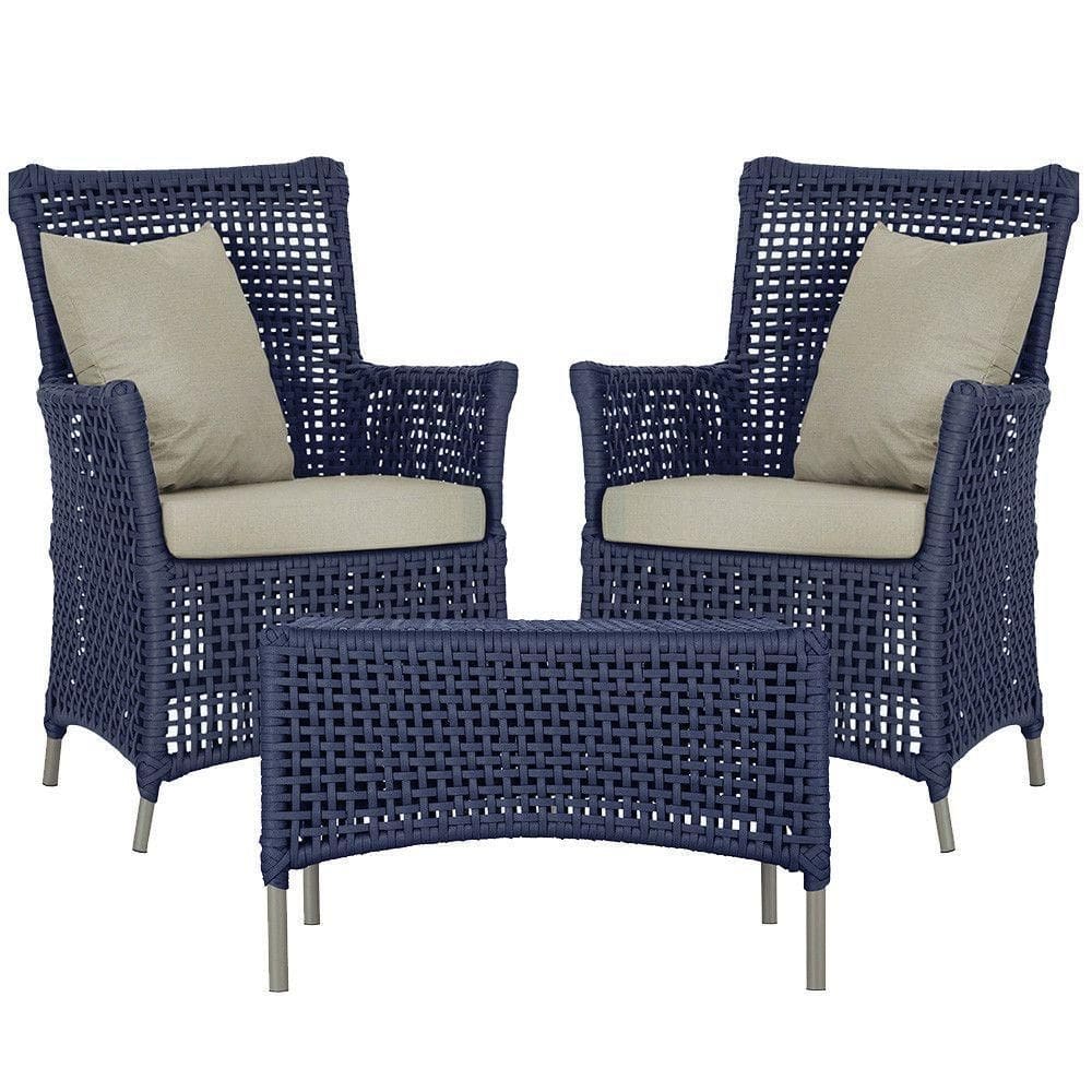 2 Poltronas E 1 Mesa Igapó Alumínio Fendi Corda Náutica E7 Azul