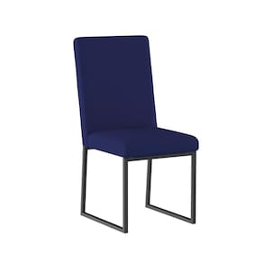 Kit 6 Cadeiras Estofadas Base De Ferro Preta Para Mesa Jantar Azul Marinho