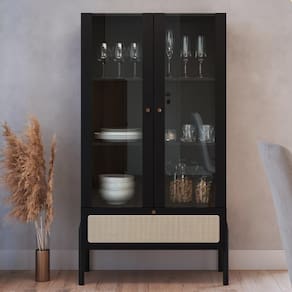 Cristaleira Para Sala De Jantar 2 Portas Pés Madeira Moss A03 Nero Preto