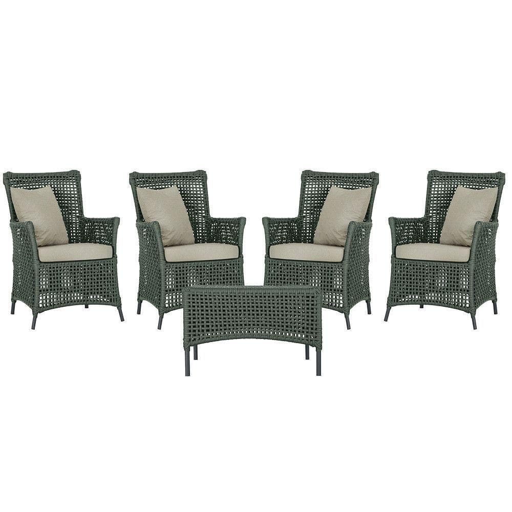 4 Poltronas E 1 Mesa Igapó Alumínio Preta Corda Náutica E7 Verde