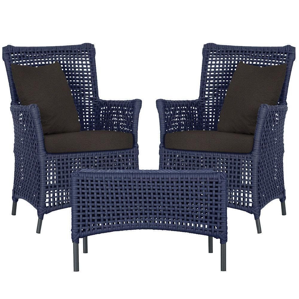 2 Poltronas E 1 Mesa Igapó Alumínio Preta Corda Náutica E9 Azul